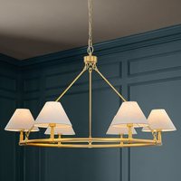 Lustre moderne du milieu du siècle en or brossé à 6 lumières avec abat-jour en tissu Plafonnier certifié CE pour salle à manger et salon