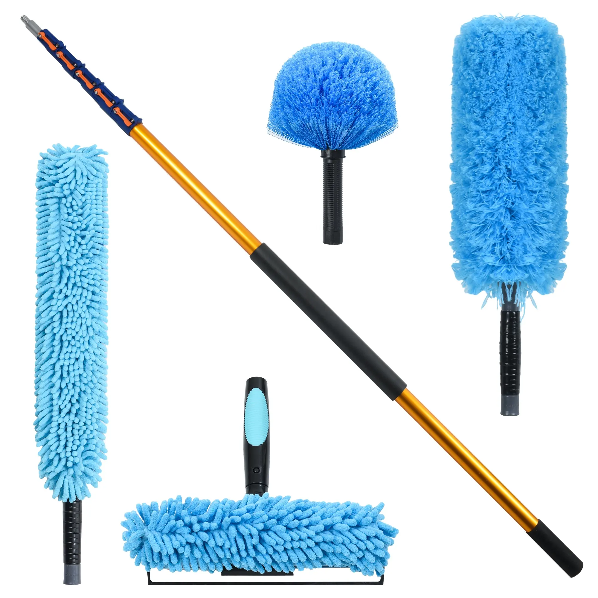 Brosse à vitres légère et robuste Raclette Cobweb Microfiber Dusters Kit de nettoyage avec rallonge télescopique de 30 pieds