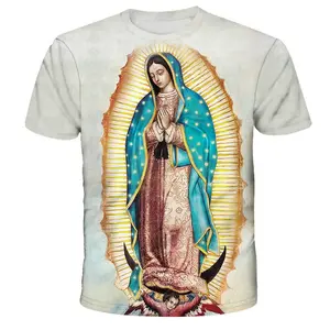 Guadalupe Virgin Mary camicie cattoliche con stampa 3d T-Shirt da uomo estive manica corta stampa digitale Top Oem Odm Top magliette 3d