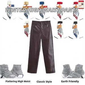 กางเกงขายาวทรงตรงพิมพ์ลายสไตล์อเมริกัน ปี 2025 รุ่นใหม่สำหรับฤดูหนาว ระบายอากาศได้ดี เป็นมิตรกับสิ่งแวดล้อม เอวสูง ซิปหน้า ผ้า 100% สำหรับผู้หญิง - Product Image 2