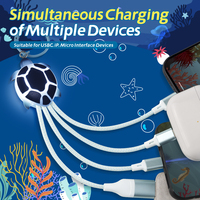 Ocean Design Jellyfish Octopus Led Glowing Charging Cable Universal Mobile Phone USB C Multi 4 en 1 Light up Charging Cable