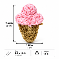 Applique en crochet rose en forme de cornet de crème glacée, faite main, pour pinces à cheveux, vêtements, sacs, loisirs créatifs, couture, décoration, 2,4 x 1,6 pouces, amusante