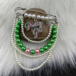 Grazioso fatto a mano confraternita greca rosa verde multistrato con ciondolo con lettera di perle spille placcate in oro da donna gioielli di moda