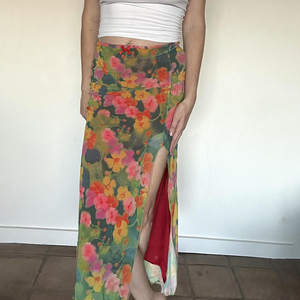 Falda Maxi Vintage con Estampado Floral de Pintura al Óleo para Mujer, de Cintura Baja, con Contraste de Color, Abertura Alta y Ajuste Delgado, Falda de Diseño Llamativo - Product Image 5