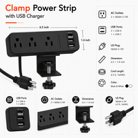 Stop Kontak Meja dengan Kabel Ekstensi 6ft, Colokan Bulat, dan Port USB-C 5V 2.1A, Perlengkapan Listrik untuk Rumah
