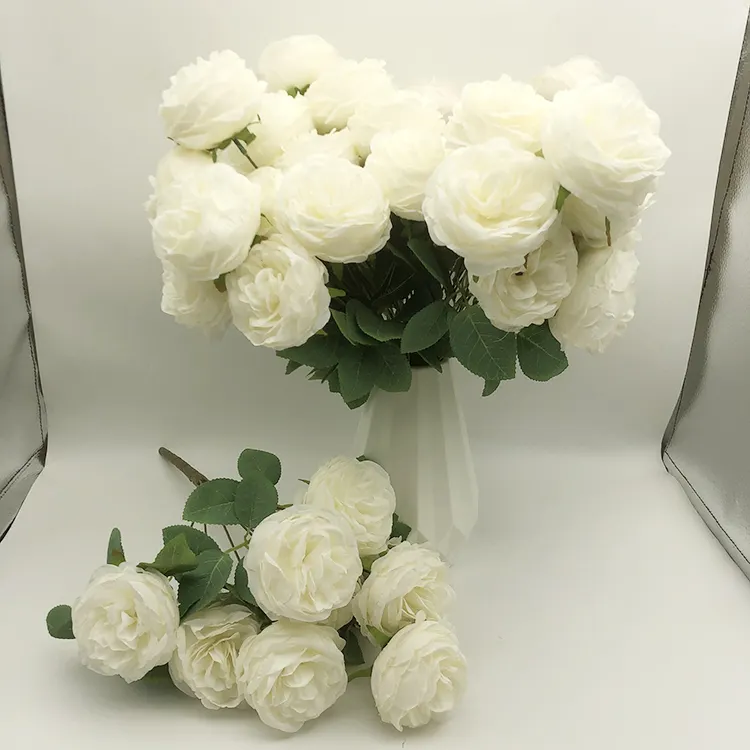 K-0576 सफेद लक्जरी कृत्रिम फूल सस्ते थोक एकल नकली पेओनी फूल