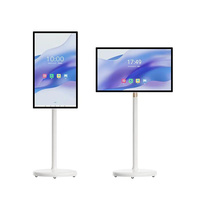 Televisor Portátil con Pantalla Táctil Android 12, Soporte de Piso para Aula, Hotel, Comercio Minorista, Televisor Portátil con Ruedas, Televisor Inteligente Portátil