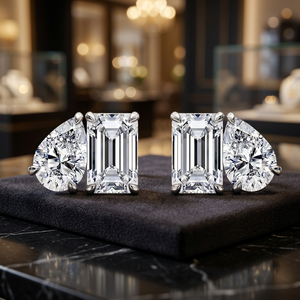 Pear and <b>Emerald</b> Cut White <b>Gold</b> Diamond Stud <b>Earrings</b> Luxury Designer Fine Jewelry Bridal Wedding Gift - Product Image 3