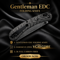 Couteau pliant XF02 64g ultra léger en fibre de carbone 3K, manche en acier Damas VG10, fabrication artisanale, couteau EDC pour gentleman