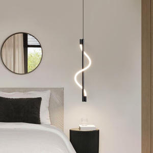 Luxury Stainless Steel Middle Long Bedroom Living Room Pendant <b>Light</b> Creative <b>Bedside</b> Background <b>Wall</b> Smart Chandelier LED - Product Image 3