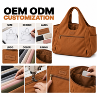 Sac fourre-tout personnalisé en polyester marron pour la couture, idéal pour les ateliers d'artisanat et les voyages, avec un grand espace de rangement et des poignées larges