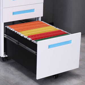 Mobiler Akten schrank aus kompaktem Stahl mit schmalem Einbau griff und Rollen für das Home Office - Product Image 6