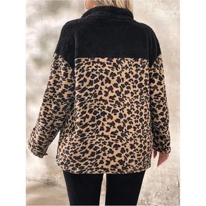 Sweat-shirt léopard pour femme, col zippé, manches longues, pull moelleux, style décontracté d'automne - Product Image 2