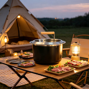 Barbecue <span class=keywords><strong>Plancha</strong></span> en Acier Inoxydable de Haute Qualité à Hauteur Réglable pour Camping, Bois de Chauffage et Charbon de Bois - Product Image 4