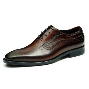 Chaussures habillées Oxford en cuir marron pour hommes, bout rond, à lacets, respirantes, dessus en cuir véritable, semelle extérieure en caoutchouc, pour le travail, toutes saisons - Product Image 1