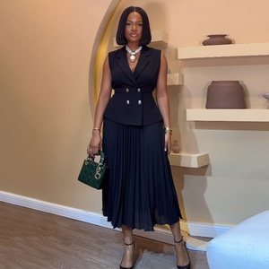 2024 Summer New Temperament Casual Suit for Women Solid Short Pleated <b>Skirt</b> Waistcoat Suit Collar Cross-Border Europe United - Product Image 5