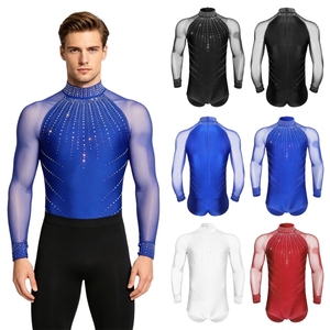 Men's Elegant <b>Sparkly</b> Design Sheer Long Sleeve Bodycon Category <b>Bodysuit</b> Male Custom Latin Stage Performance Wear - Product Image 1