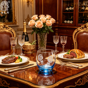 Nuevo Juego de 2 Vasos de <span class=keywords><strong>Whisky</strong></span> Modernos, Tallados a Mano, de Cuarzo Transparente <span class=keywords><strong>Azul</strong></span>, con Tallo, de Alta Calidad - Product Image 3