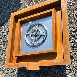 Fontaine d'eau décorative de jardin en acier corten avec cheminée à gaz et cascade - Product Image 6