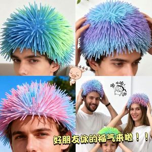 Factory Outlet Custom Colorful <b>Head</b> <b>Covering</b> Wig Fluffy TPR Stretch Hat for Halloween Parties Festival Helmet - Product Image 2
