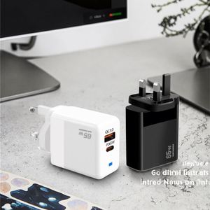 Custom 65W Dual-Port USB-<b>C</b> Charger: 65W PD + 20W QC LED Indicator <b>Type</b>-<b>C</b> Fast Charge - Product Image 2
