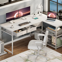 Bureau d'ordinateur blanc moderne avec tiroirs en tissu et étagères de rangement Table d'ordinateur de bureau en forme de L avec support CPU