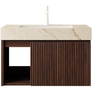 Mobile da Bagno <span class=keywords><strong>EIDEN</strong></span> 30 Pollici con Lavabo, Armadietto Sospeso, Top in Pietra Sinterizzata Crema con Venature Dorate e Lavabo in Ceramica - Product Image 3
