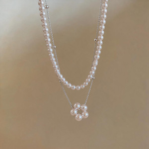 French Style Imitation Pearl Flower Necklaces for Women Temperament Fashion Collarbone <strong>Chain</strong> Jewelry - Product Image 5
