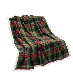 OEM Factory Custom Christmas Plaid Printed Fluffy Throw Blanket for Bed Winter