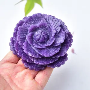Wholesale Hand Carved Crystal Flower Purple Mica Peony For Decoration