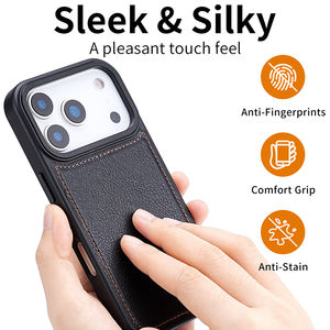 Protecteur de téléphone portable en cuir PU sans fil Offre Spéciale <span class=keywords><strong>avec</strong></span> bouton en métal étui de téléphone de charge magnétique pour iPhone 17 Pro Max - Product Image 2