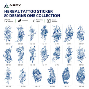 Tatouages temporaires imperméables à base de jus de plantes, 80 pièces, 110x180mm, finition mate, bleu marine, OEM, mixte, phosphorescent dans le noir, pour adultes - Product Image 3