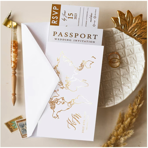 Tùy chỉnh hộ chiếu lên máy bay Thiệp mời đám cưới điểm đến đám cưới bản đồ thế giới hộ chiếu la bàn mời - Product Image 6