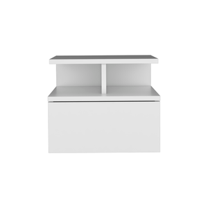 Mesita de noche flotante Adele blanca con cajón y estantes abiertos para dormitorio - Product Image 2