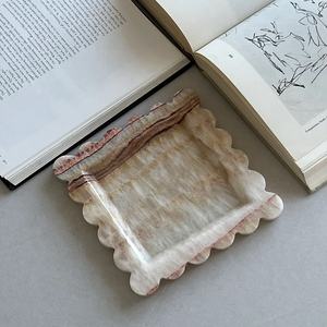 Français rétro marbre Onyx bord festonné bijoux fourre-tout aromathérapie plateau concepteur Ins Style stockage décor à la maison salon - Product Image 1