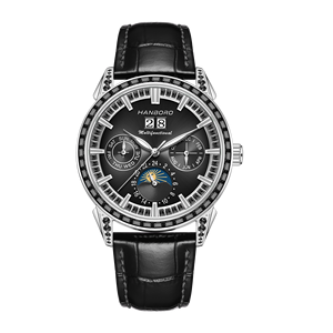 Reloj Premium para Hombre con Fase Lunar, Día y Mes, Tono Oro Rosa con Detalles de Diamantes, Correa de Cuero, Lujoso para Reuniones de Negocios - Product Image 3