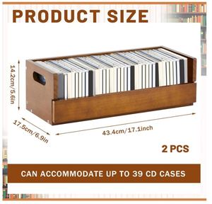2 bộ bằng gỗ <span class=keywords><strong>CD</strong></span> lưu trữ hộp chủ Kệ băng cassette hiển thị kệ với thực xử lý DVD Organizer kệ cho các trường hợp phim - Product Image 3