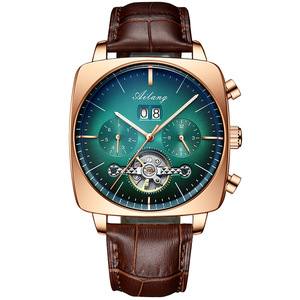 Reloj mecánico automático Ailang Skeleton Square para hombre, correa de cuero genuino, cronógrafo resistente al agua 3Bar, indicador de fecha - Product Image 1