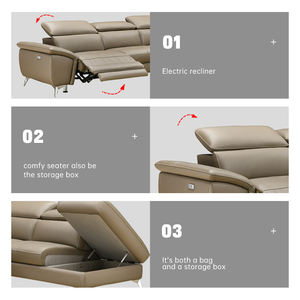 أثاث فاخر بتصميم أوربي أريكة على شكل حرف L من فوشان كرسي كهربائي مع مسند رأس أريكة زاوية من الجلد - Product Image 4