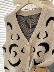 Chaleco de punto sin mangas con cuello en V y botones para mujer, estampado curvo, suelto, para otoño e invierno, ropa exterior para superponer, venta al por mayor - Product Image 5