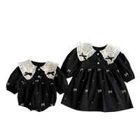 Robe d'automne à manches longues en coton brodée et imprimée de style coréen pour filles, bébés et sœurs