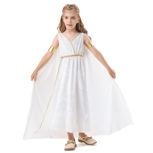 Disfraz de diosa griega, vestido largo blanco con adornos dorados para niñas, ropa para actuaciones en escenario - Product Image 1