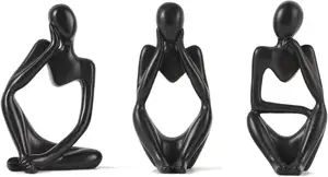 Octdays 3 Stuks Zwart Denker Standbeeld Voor Huisdecoratie, Moderne Abstracte Sculptuur Hars Verzamelbare Beeldjes Woonkamer Kantoorbureau