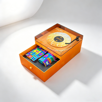 Boîte cadeau tourne-disque interactif en vinyle avec couvercle en acrylique transparent, module audio intégré et structure de tiroir rigide