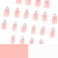 Ongles à porter pré-dessinés en dentelle française blanche avec logo personnalisé, courts, en forme d'amande, pour manucure simple et douce d'été