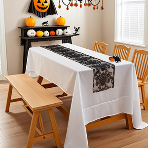 2025 New Style Different Size Party <strong>Black</strong> Lace Skull <strong>Table</strong> Flag <strong>Table</strong> <strong>Runners</strong> for Home Halloween Decorations - Product Image 3