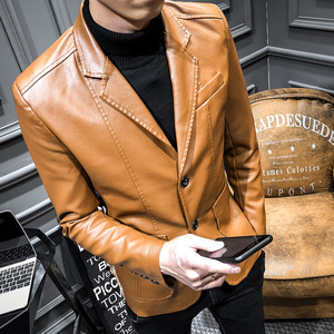 Nuova giacca autunnale in finta pelle sintetica giacca da uomo coreana alla moda Slim Fit rosso nero alla moda giacca da uomo - Product Image 4