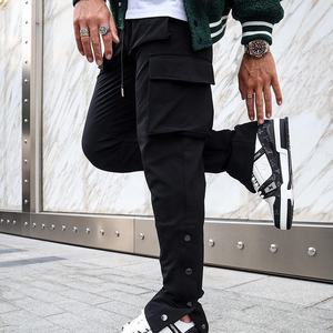 Baggy Mens Streetwear Side Pockets Technical Stretch <strong>Popper</strong> Detail Cargo Pants Wholesale Custom Blank Nylon Cargo Pants for Men - Product Image 5