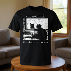 Camiseta con meme de gato, no pienso, por tanto no soy, color negro, unisex, talla para adultos S a XXL - Product Image 3