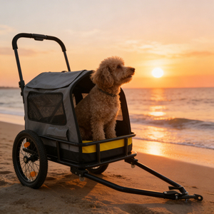 Remorque <span class=keywords><strong>de</strong></span> vélo réfléchissante pour chien, sécurisée la nuit, pliable, avec cadre en acier, roues <span class=keywords><strong>de</strong></span> 16 pouces et <span class=keywords><strong>housse</strong></span> imperméable pour le cyclisme en extérieur - Product Image 3